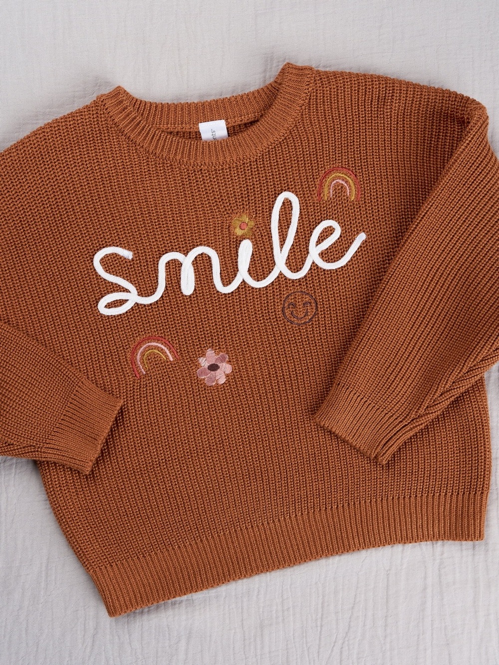 Modern Moments Gerber Kids Brown Embroidered Smile Chunky Knit Sweater Girls 5T